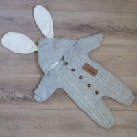 В'язаний комбінезон з вушками утеплений сірий