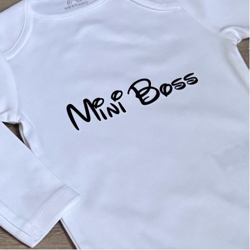 Купить оптом Білий боді з довгим рукавчиком "mini boss"